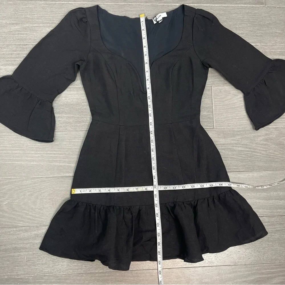 NWT LPA Revolve Dress 495 Black XS Linen Blend Ruffle Mini Minimalist Boho LBD - Picture 15 of 16